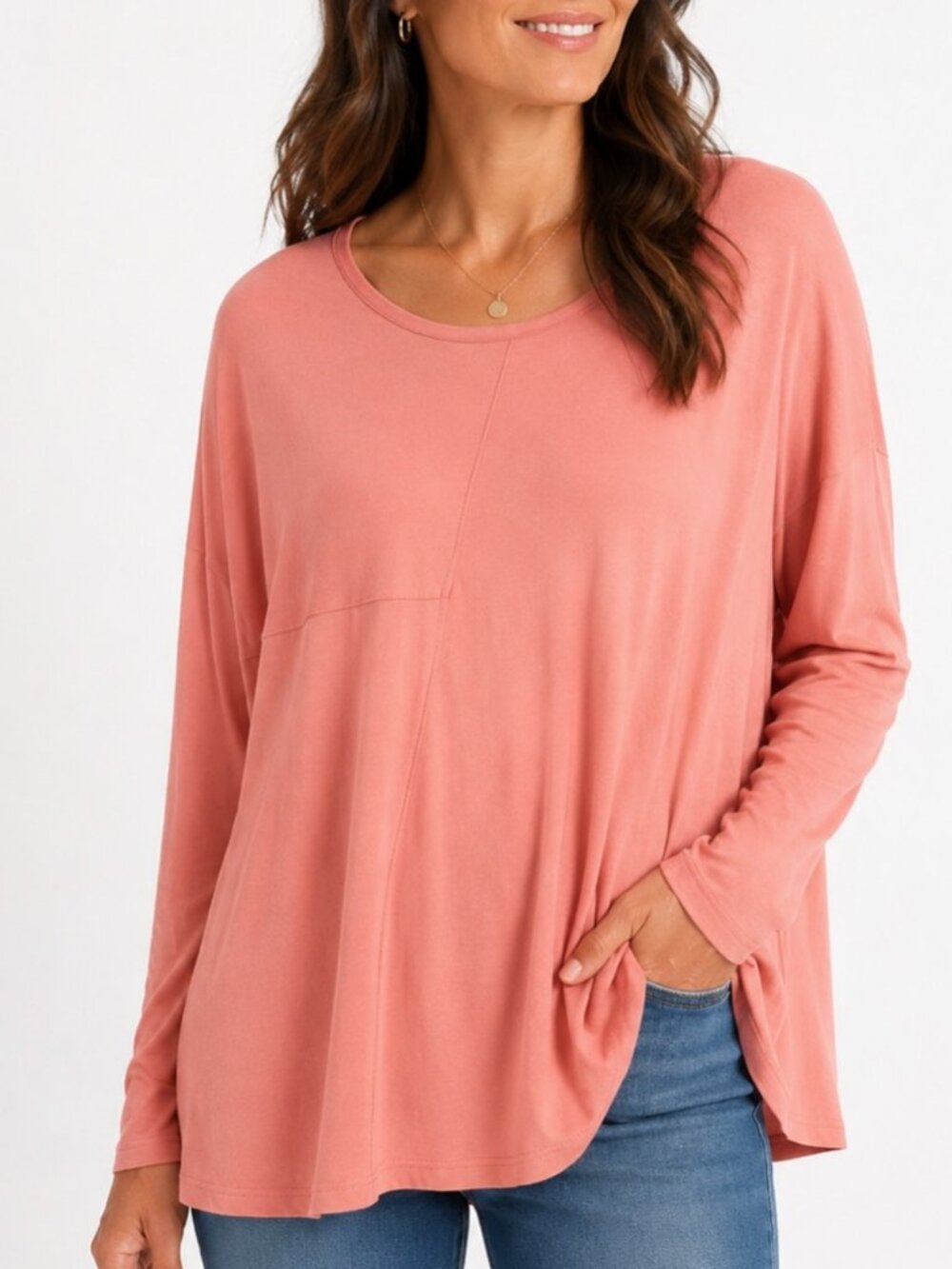 Peace Love World Coral Pink Long Sleeve Scoop Neck Stretch Top Size 4X